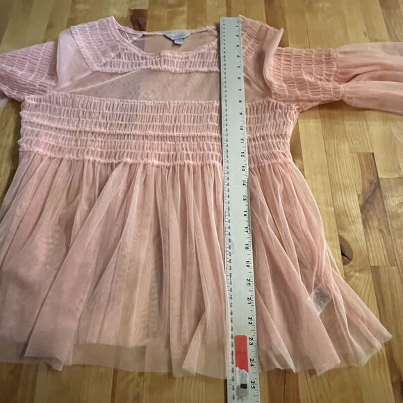 Belle & Sky Top Womens Size Small Sheer Mesh Flare Sleeve‎ Pullover Peach Pink - Picture 10 of 11